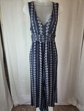 Hem & Thread Navy Blue Maxi Dress with White Floral Print
